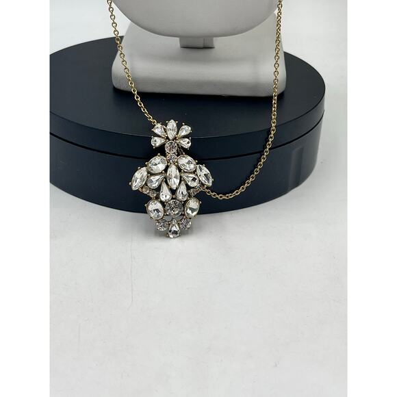 J. Crew Crystal Emblem Cluster Pendant Long Gold Tone Chain Necklace - Picture 3 of 9